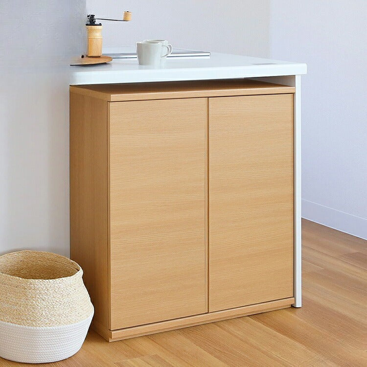 カウンター下収納 キャビネット 棚 幅75cm 高さ85cm 奥行30cm ナチュラルブラウン カウンター下 プッシュ式扉 収納 白井産業(代引不可)