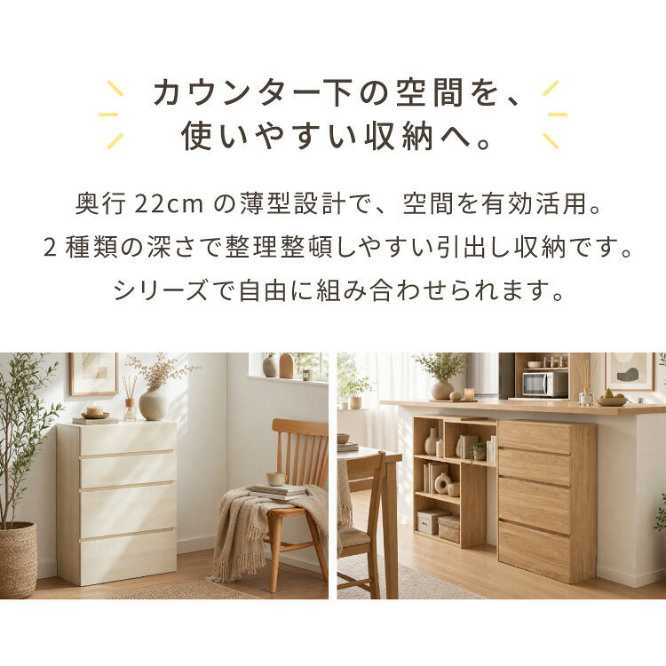 カウンター下収納 連結可能 引き出しタイプ 4段 幅60 UC-DR460 奥行き22cm カウンター 下 引き出し 薄型 カウンター下 カウンター収納 薄型収納 ラック カウンター下 キッチン 収納 食器棚 ラック
