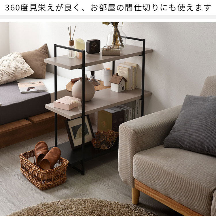 ヴィンテージ調 オープンラック 3段 幅80cm 高さ90cm 奥行スリム 木目調 ストーン調 スチール脚 棚 ラック ディスプレイラック 北欧 おしゃれ ジュノー(代引不可)