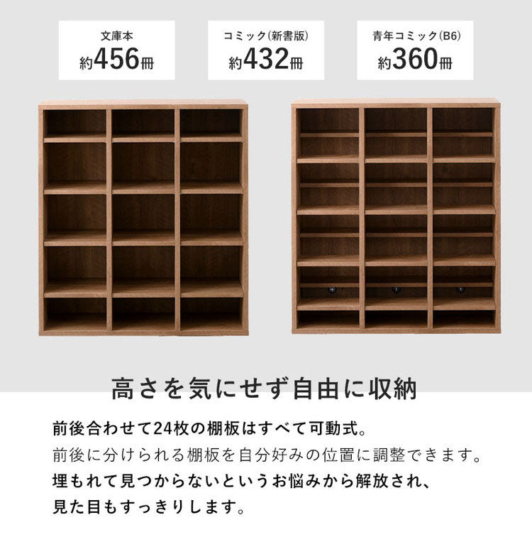 棚板前後2分割 大容量 本棚 幅90cm 奥行スリム デザイン本棚 可動棚 24枚 ディスプレイシェルフ ブックシェルフ 北欧 おしゃれ リューミー(代引不可)