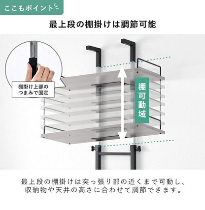 突っ張り式 ランドリーラック 幅60cm 洗濯機上 防水パン対応 深型カゴ2個付き 可動棚 洗濯機ラック 突っ張りラック つっぱりラック 省スペース 北欧 おしゃれ ラトゥルー(代引不可)