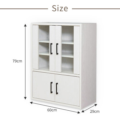 食器棚 ロータイプ 幅60cm 高さ80cm スリム コンパクトタイプ ガラス扉 木目調 おしゃれ 北欧 シンプル キッチン 台所 キッチン収納 カウンター下収納 キッチンボード カップボード キャビネット 棚 (代引不可)